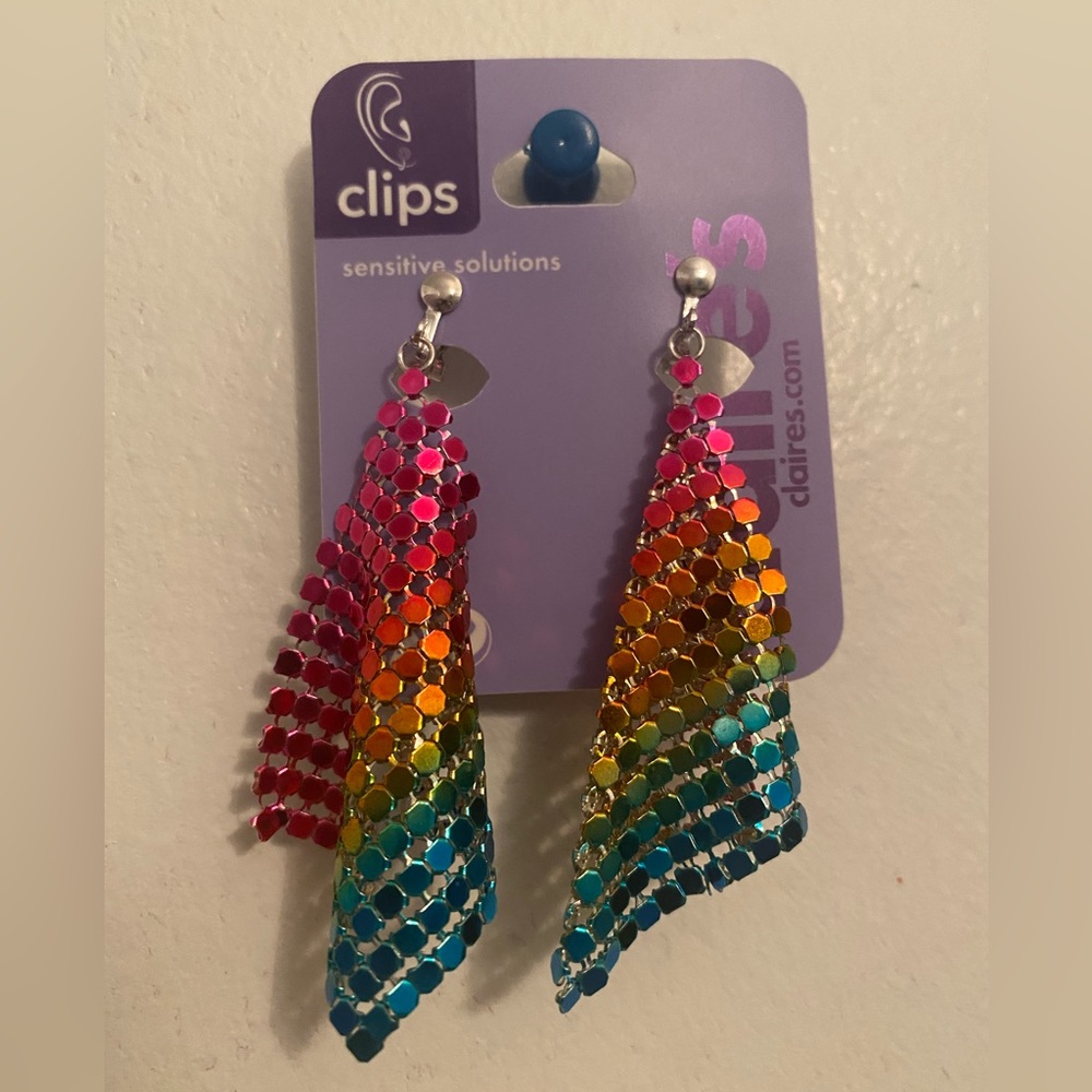 Claire’s Rainbow clip on earrings brand new never worn